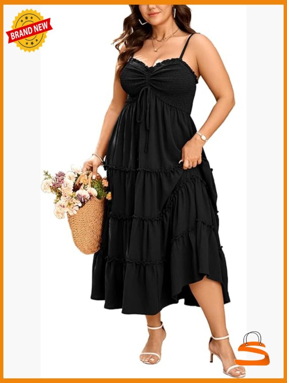 Spaghetti Strap Smocked Tiered Ruffle Maxi Dress Plus Size Beach Boho